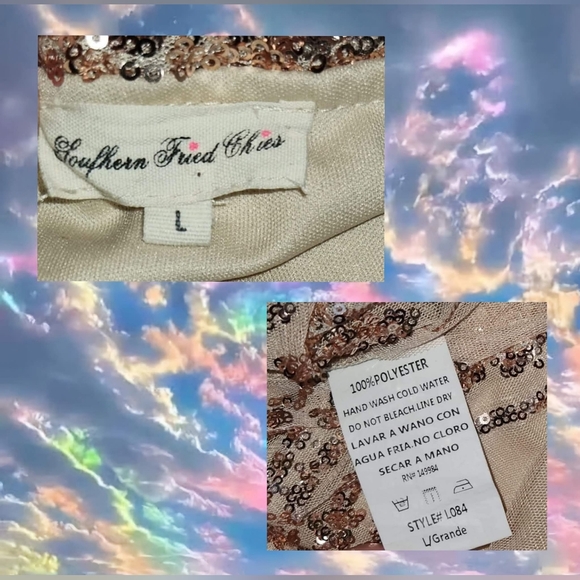 Sexy! Sequined Gold & Cream Midi Dress Sz L Fully Lined Party Wedding Summer Fun - Picture 4 of 4